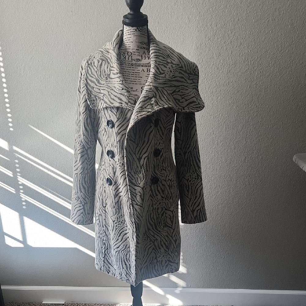 Sabine Black and Gray Zebra Print Pea Coat